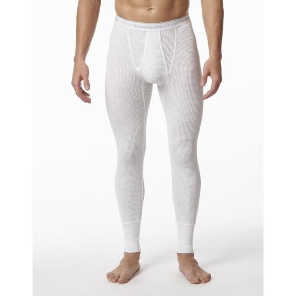 STANFIELDS Long Johns Mens Large White Waffle Knit Cotton Blend Base Layer Pant